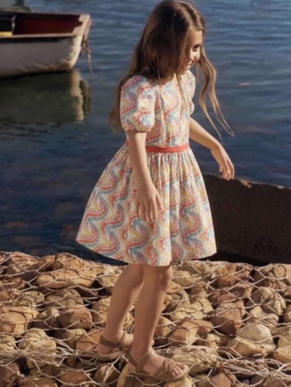 Mini Boden Girls Puff Sleeve Cotton Linen Vintage floral Dress size 5/6 New NT